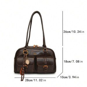 Sac à bandoulière vintage pour femmes de couleur unie avec grande capacité et plusieurs poches