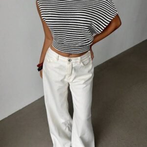 Aloruh Nouveau top asymétrique à épaule rayée à ourlet asymétrique, décontracté et polyvalent, design mettant en valeur la silhouette en abricot