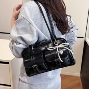 Sac à bandoulière vintage pour femmes de couleur unie avec grande capacité et plusieurs poches