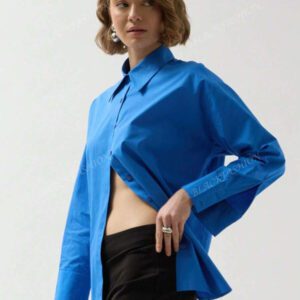Chemise à lacets sans dos, blouse de bureau décontractée à boutons devant avec poche, couleur unie
