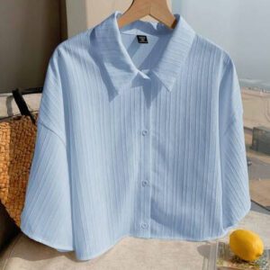 Comfortcana Blouse courte blanche texturée tissée pour femmes