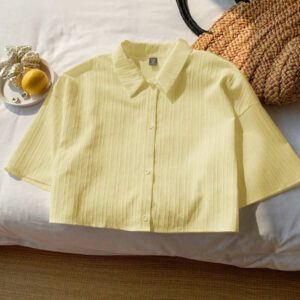 Comfortcana Blouse courte blanche texturée tissée pour femmes