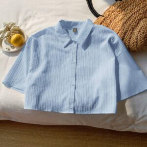 Comfortcana Blouse courte blanche texturée tissée pour femmes