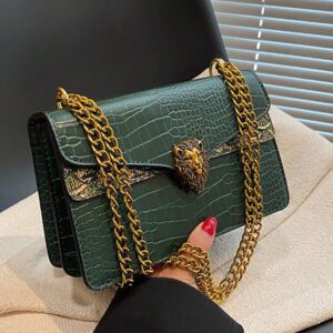 Sac carré vintage à chaîne pour femme avec imprimé crocodile, sac polyvalent à porter à l'épaule ou en bandoulière (23*15*9cm), sac pour femmes élégantes