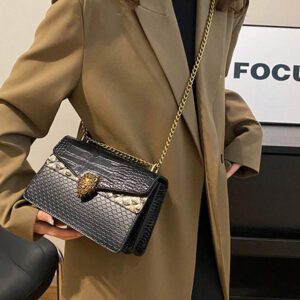 Sac carré vintage à chaîne pour femme avec imprimé crocodile, sac polyvalent à porter à l'épaule ou en bandoulière (23*15*9cm), sac pour femmes élégantes