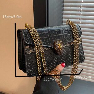 Sac carré vintage à chaîne pour femme avec imprimé crocodile, sac polyvalent à porter à l'épaule ou en bandoulière (23*15*9cm), sac pour femmes élégantes
