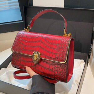 Sac carré vintage à chaîne pour femme avec imprimé crocodile, sac polyvalent à porter à l'épaule ou en bandoulière (23*15*9cm), sac pour femmes élégantes