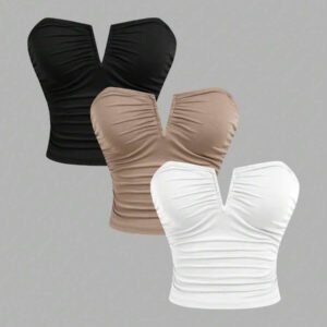SHEIN MOD 3 pièces/Set Débardeur blanc à col V profond froissé pour femmes