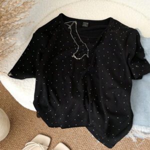 Easowa T-shirt côtelé ajusté à col ras-du-cou pour femmes, en tissu jacquard texturé, pour un port décontracté et confortable à la maison, en vacances et en sortie