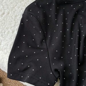 Easowa T-shirt côtelé ajusté à col ras-du-cou pour femmes, en tissu jacquard texturé, pour un port décontracté et confortable à la maison, en vacances et en sortie