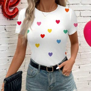 Easowa T-shirt côtelé ajusté à col ras-du-cou pour femmes, en tissu jacquard texturé, pour un port décontracté et confortable à la maison, en vacances et en sortie