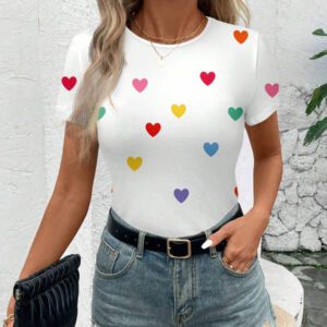 Easowa T-shirt côtelé ajusté à col ras-du-cou pour femmes, en tissu jacquard texturé, pour un port décontracté et confortable à la maison, en vacances et en sortie