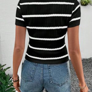 Easowa T-shirt côtelé ajusté à col ras-du-cou pour femmes, en tissu jacquard texturé, pour un port décontracté et confortable à la maison, en vacances et en sortie