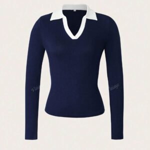Vaiaye Vêtements d'automne pour femmes, pull tricoté ajusté avec manches longues, col polo, pour retour à l'école et la vie quotidienne