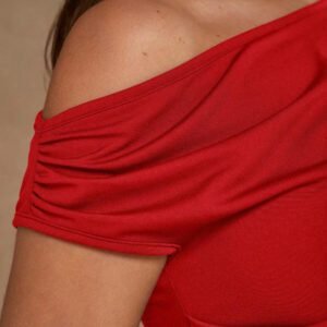 COSMINA Top mode épaule asymétrique plissé marron pour femmes