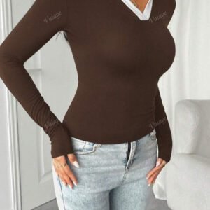 Vaiaye Vêtements d'automne pour femmes, pull tricoté ajusté avec manches longues, col polo, pour retour à l'école et la vie quotidienne