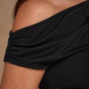 COSMINA Top mode épaule asymétrique plissé marron pour femmes