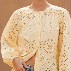 Aveloria Rosie Blouse femme à col rond brodé, manches longues, style bohème pour le printemps et l'automne