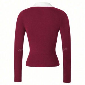 Vaiaye Vêtements d'automne pour femmes, pull tricoté ajusté avec manches longues, col polo, pour retour à l'école et la vie quotidienne