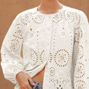 Aveloria Rosie Blouse femme à col rond brodé, manches longues, style bohème pour le printemps et l'automne