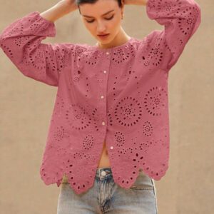 Aveloria Rosie Blouse femme à col rond brodé, manches longues, style bohème pour le printemps et l'automne