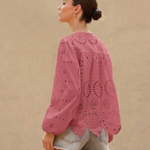 Aveloria Rosie Blouse femme à col rond brodé, manches longues, style bohème pour le printemps et l'automne