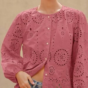 Aveloria Rosie Blouse femme à col rond brodé, manches longues, style bohème pour le printemps et l'automne