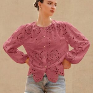 Aveloria Rosie Blouse femme à col rond brodé, manches longues, style bohème pour le printemps et l'automne