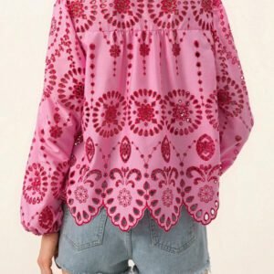 Aveloria Rosie Blouse femme à col rond brodé, manches longues, style bohème pour le printemps et l'automne