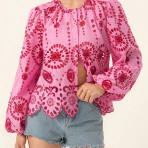 Aveloria Rosie Blouse femme à col rond brodé, manches longues, style bohème pour le printemps et l'automne