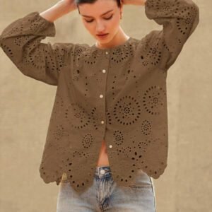 Aveloria Rosie Blouse femme à col rond brodé, manches longues, style bohème pour le printemps et l'automne