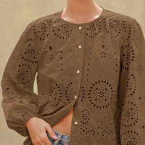 Aveloria Rosie Blouse femme à col rond brodé, manches longues, style bohème pour le printemps et l'automne