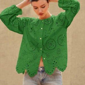Aveloria Rosie Blouse femme à col rond brodé, manches longues, style bohème pour le printemps et l'automne