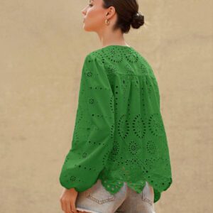 Aveloria Rosie Blouse femme à col rond brodé, manches longues, style bohème pour le printemps et l'automne