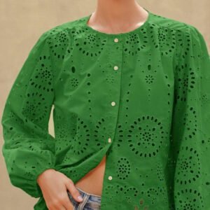 Aveloria Rosie Blouse femme à col rond brodé, manches longues, style bohème pour le printemps et l'automne