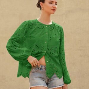 Aveloria Rosie Blouse femme à col rond brodé, manches longues, style bohème pour le printemps et l'automne