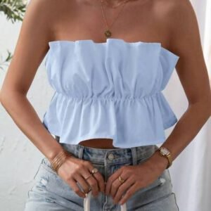 SHEIN Privé Top bandeau plissé de couleur unie, décontracté pour les vacances