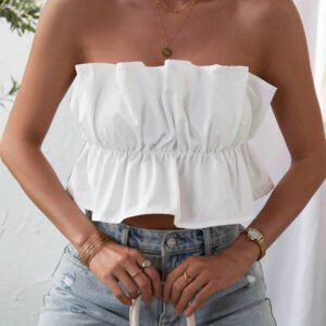 SHEIN Privé Top bandeau plissé de couleur unie, décontracté pour les vacances