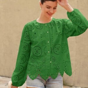 Aveloria Rosie Blouse femme à col rond brodé, manches longues, style bohème pour le printemps et l'automne