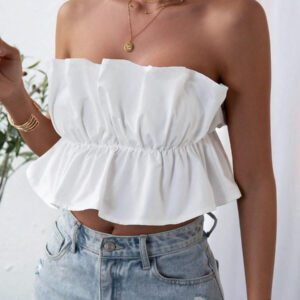 SHEIN Privé Top bandeau plissé de couleur unie, décontracté pour les vacances