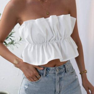 SHEIN Privé Top bandeau plissé de couleur unie, décontracté pour les vacances