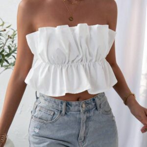 SHEIN Privé Top bandeau plissé de couleur unie, décontracté pour les vacances