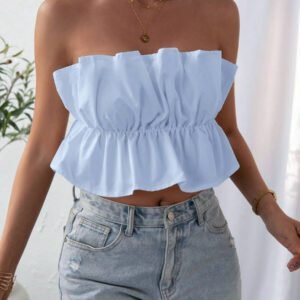 SHEIN Privé Top bandeau plissé de couleur unie, décontracté pour les vacances