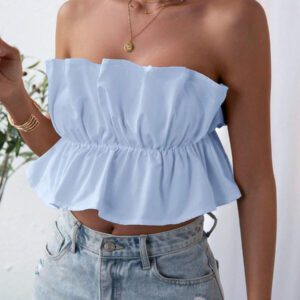 SHEIN Privé Top bandeau plissé de couleur unie, décontracté pour les vacances