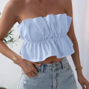SHEIN Privé Top bandeau plissé de couleur unie, décontracté pour les vacances