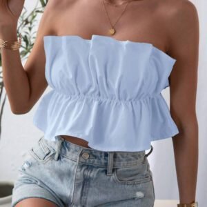 SHEIN Privé Top bandeau plissé de couleur unie, décontracté pour les vacances