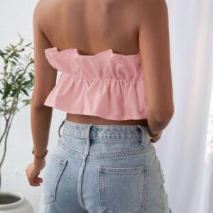 SHEIN Privé Top bandeau plissé de couleur unie, décontracté pour les vacances
