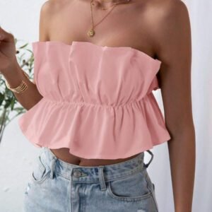 SHEIN Privé Top bandeau plissé de couleur unie, décontracté pour les vacances