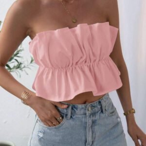 SHEIN Privé Top bandeau plissé de couleur unie, décontracté pour les vacances