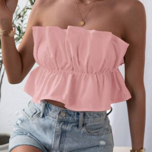SHEIN Privé Top bandeau plissé de couleur unie, décontracté pour les vacances